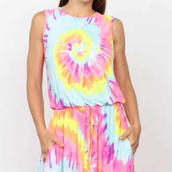 Plus Size Neon Pink Tie Dye Maxi Dress - Picture 6 of 6